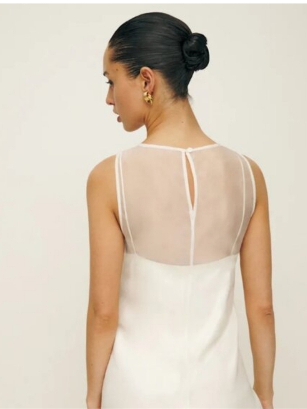 Reformation Ivory Sheer Yoke Sleeveless Shift Dress - Picture 2 of 2